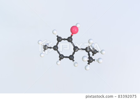 Thymol molecule made with balls, isolated molecular model. 3D rendering Thymol molecule made with balls, isolated molecular model. 3D rendering 83392075