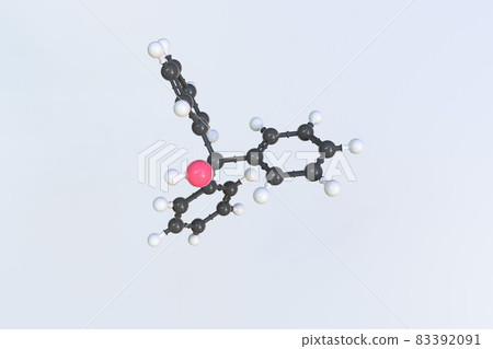 Triphenylmethanol molecule made with balls, isolated molecular model. 3D rendering 83392091