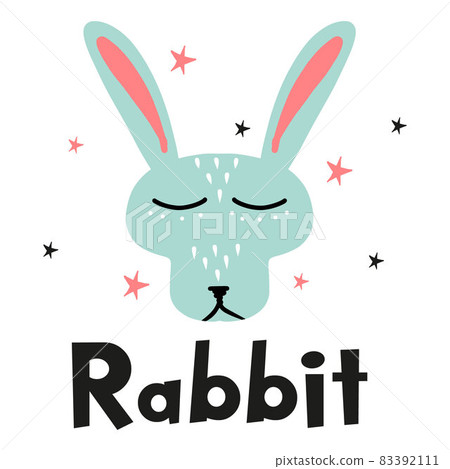 Childrens hand drawn poster with blue rabbit... - Stock Illustration ...