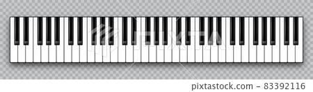 Realistic piano key. Musical instrument keyboard on checkered background. Vector illustration. Realistic piano key. Musical instrument keyboard on checkered background. Vector illustration. 83392116