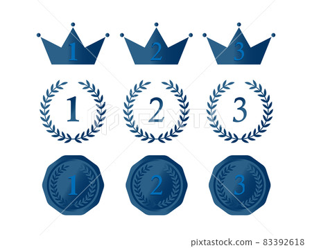 Blue crown / laurel wreath / medal ranking emblem set 83392618