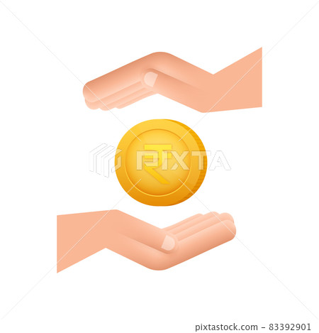 Rupee coin with hand, great design for any purposes. Flat style vector illustration. Currency icon. Rupee coin with hand, great design for any purposes. Flat style vector illustration. Currency icon. 83392901