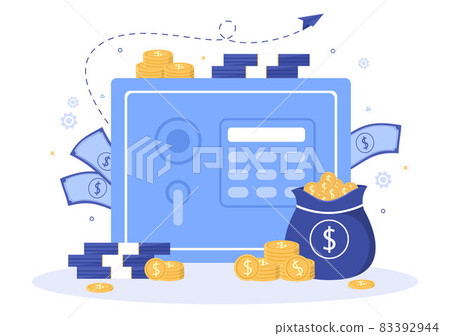 Bank Locker Vector Illustration. Storage Safe Box for Cash Safety, Protection, Gold, Currency and Important Documents using an Electronic Key to Open 83392944