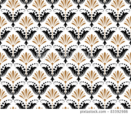 Flower geometric pattern. Seamless background. Gold and black ornament 83392986