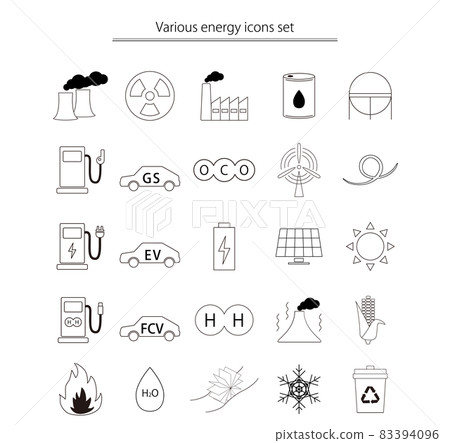 各種新舊能量的插圖圖標集 83394096