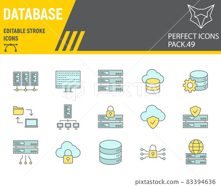 Database color line icon set, cloud computing collection, vector graphics, logo illustrations, big data vector icons, database signs, filled outline pictograms, editable stroke Database color line icon set, cloud computing collection, vector graphics, logo illustrations, big data vector icons, database signs, filled outline pictograms, editable stroke 83394636