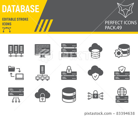 Database glyph icon set, cloud computing collection, vector graphics, logo illustrations, big data vector icons, database signs, solid pictograms, editable stroke Database glyph icon set, cloud computing collection, vector graphics, logo illustrations, big data vector icons, database signs, solid pictograms, editable stroke 83394638