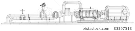 Wire-frame line pumping unit isolated on white. Vector rendering of 3d 83397518