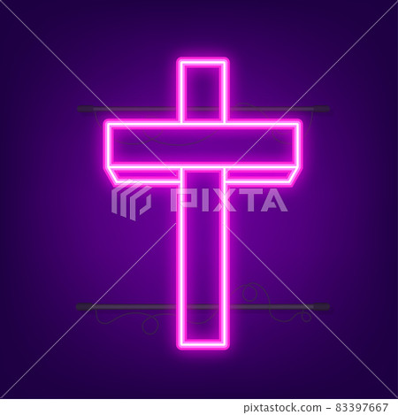 Cross wood neon icon. Religion icon. Vector stock illustration. Cross wood neon icon. Religion icon. Vector stock illustration. 83397667