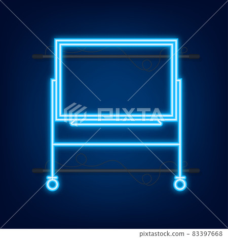 Office Whiteboard. School chalkboard. Empty whiteboard with marker pens. Neon style. Vector illustration Office Whiteboard. School chalkboard. Empty whiteboard with marker pens. Neon style. Vector illustration 83397668