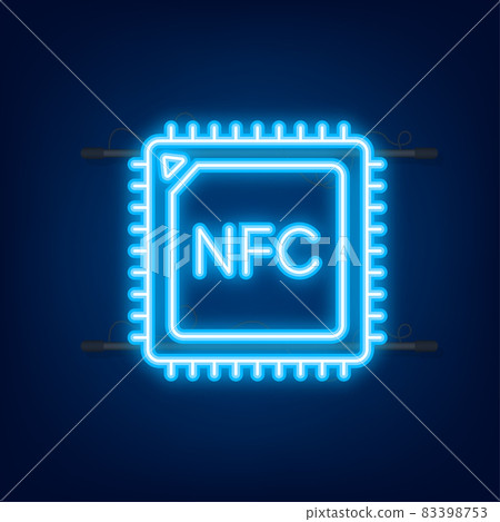 Contactless wireless pay sign logo. NFC technology. Vector illustration. Neon icon Contactless wireless pay sign logo. NFC technology. Vector illustration. Neon icon 83398753