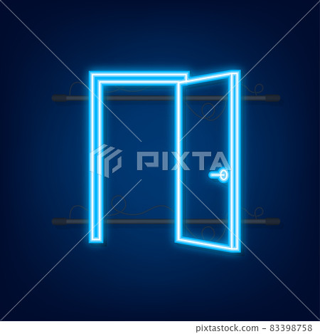 Open door. Interior design. Neon icon. Business concept. Front view. Home office. Vector illustration 83398758