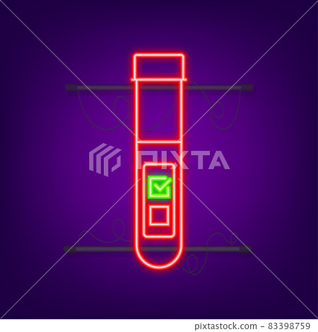 Blood test result in flat style. Chemical laboratory research. Neon icon. Vector illustration Blood test result in flat style. Chemical laboratory research. Neon icon. Vector illustration 83398759