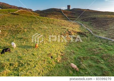 Farming under the Crohy head signal tower in County Donegal - Ireland Farming under the Crohy head signal tower in County Donegal - Ireland 83399270