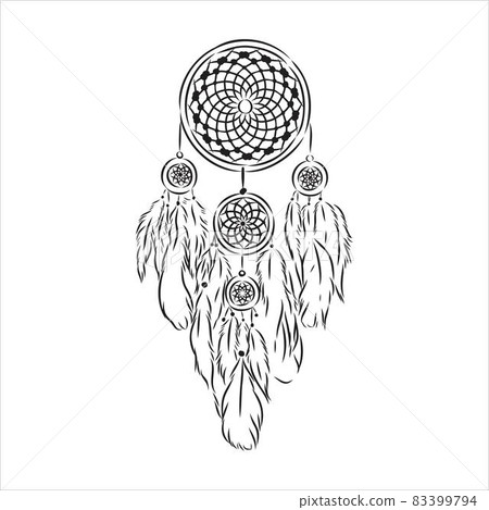 Dream Catcher - Black and White Isolated Icon - Vector