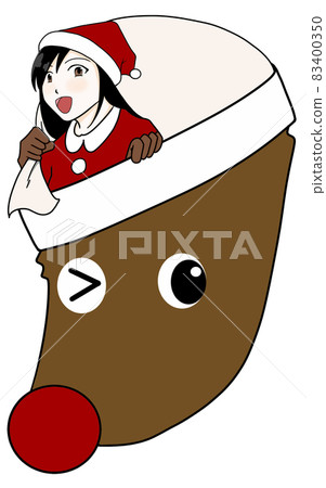 女孩聖誕老人和馴鹿的有趣插圖 83400350