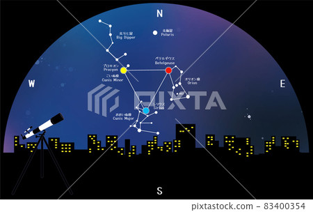 從比爾縣看到的冬季夜空的大三角形星座 83400354