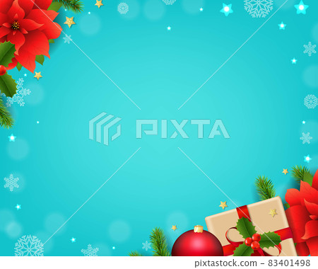 Christmas Card With Holly Berry And Poinsettia Mint Background 83401498