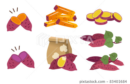 Illustration set of various sweet potatoes Autumn taste vegetables Illustration set of various sweet potatoes Autumn taste vegetables 83401684
