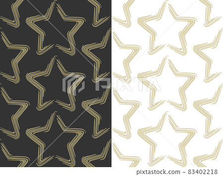 Star, stripes seamless pattern. Hand drawn doodle ink brush stroke, gold color scribbled paint artistic elements. White or black easy editable color background. Vector Star, stripes seamless pattern. Hand drawn doodle ink brush stroke, gold color scribbled paint artistic elements. White or black easy editable color background. Vector 83402218