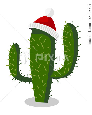 Cactus in winter hat. Christmas succulent in cartoon style Cactus in winter hat. Christmas succulent in cartoon style 83403504