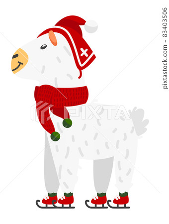 Llama ice skating. Funny cartoon winter alpaca 83403506