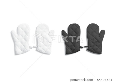Blank black and white oven mitt mockup pair front, isolated 83404584