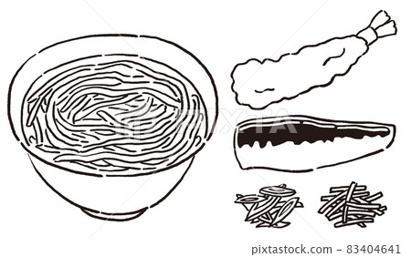 Set of warm soba and ingredients Tempura soba and herring soba 83404641