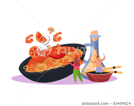 Shrimp Noodles Flat Composition 83404824
