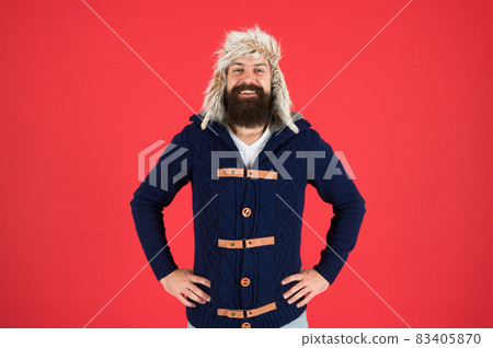 Good time. male fashion. smiling trendy hipster. beard  83405870