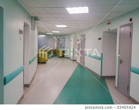 Empty corridor in modern hospital after renovation 83405924