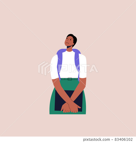 A young black thoughtful student girl with a laptop in her hands thinking for solution gathering ideas for best decision. Concept of making decisions and solving problems, the thought process. Eps 10 83406102