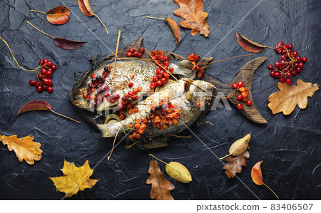 Baked fish in viburnum syrup Baked fish in viburnum syrup 83406507