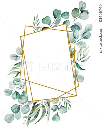 Watercolor green eucaliptus branches and leaves frame illustration Watercolor green eucaliptus branches and leaves frame illustration 83406740