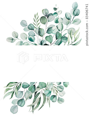 Watercolor green eucaliptus branches and leaves frame illustration 83406741
