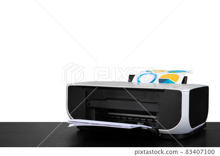 Laser home printer on table against white backgorund 83407100