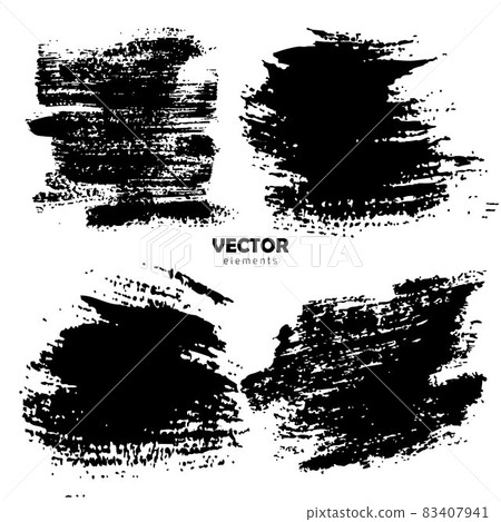 Set Brush Shape Vector Strokes in Black color on white background. Hand painted grange elements. Ink drawing. Dirty artistic design . Place for text, quote, information, company name. 83407941