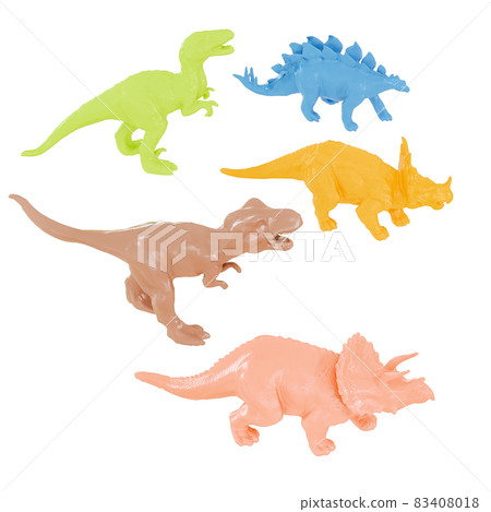 Collection of multicolored toy dinosaurs on an isolated background. 3d rendering 83408018