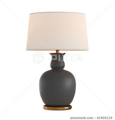 Decorative table lamp with a light pink lampshade with black ceramic base on an isolated background. 3d rendering 83408129