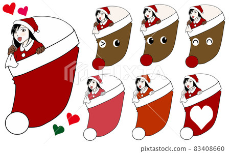 Illustration set of girl Santa jumping out of the hat Illustration set of girl Santa jumping out of the hat 83408660