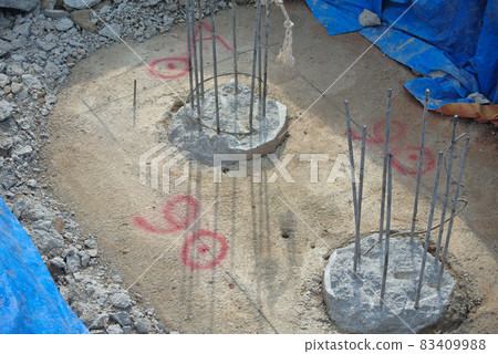 JOHOR, MALAYSIA -JUNE 16, 2015: Excavated bore pile and ready to cut to designated level at the construction site. The bore pile must cut before can fabricate the pile cap.  83409988