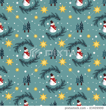 Seamless Christmas pattern with snowmen, fir... - Stock Illustration ...