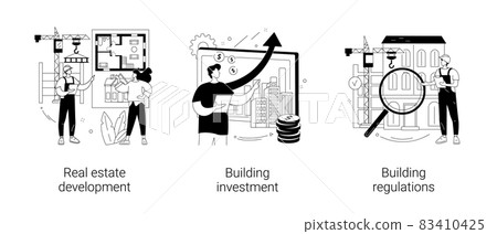 Construction project abstract concept vector illustrations. Construction project abstract concept vector illustrations. 83410425