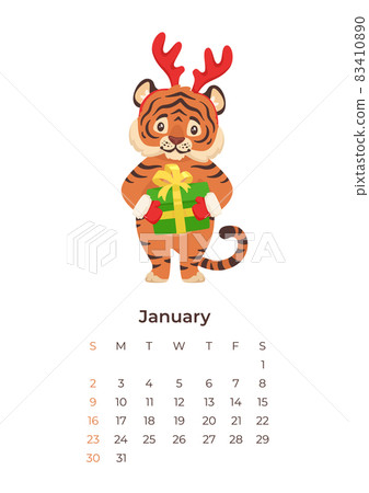 cartoon tiger January 2022 calendar A4 format template cartoon tiger January 2022 calendar A4 format template 83410890