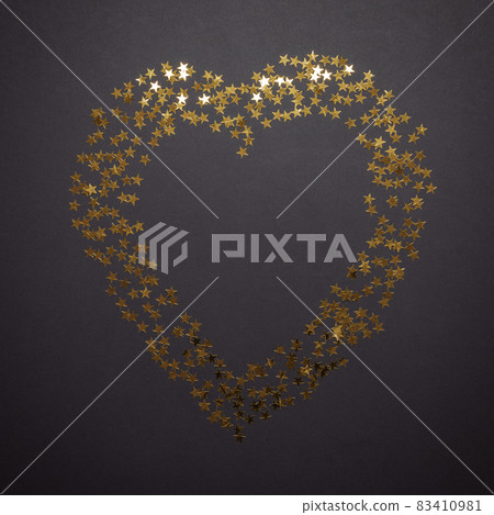 Romantic card with a golden heart. Minimalistic flatlay composition. Festive mockup. Template Romantic card with a golden heart. Minimalistic flatlay composition. Festive mockup. Template 83410981