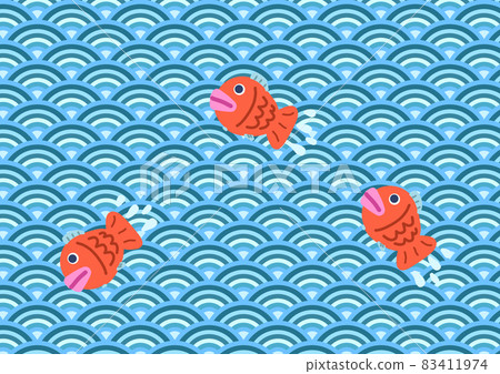 青海波魚鯛魚背景壁紙插畫 插圖素材 圖庫