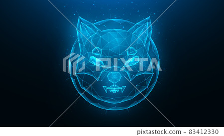 Shiba inu polygonal vector illustration on a blue background. Cryptocurrency low poly design 83412330