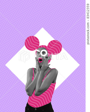Contemporary colorful and conceptual bright art collage. Modern design. Ideas, inspiration, fashion and human emotions concept 83412359