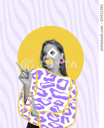 Contemporary colorful and conceptual bright art collage. Modern design. Ideas, inspiration, fashion and human emotions concept 83412365
