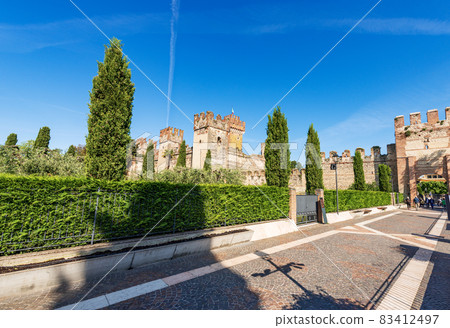 Medieval Scaliger Castle and Fortified Walls of Lazise village - Verona Italy 83412497